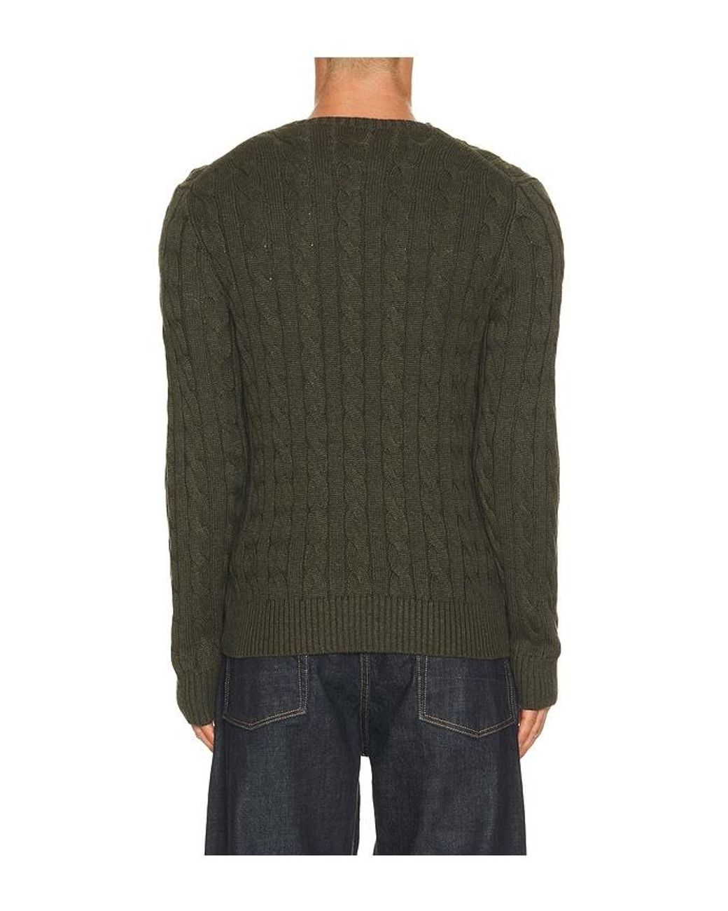 Polo Ralph Lauren Green Cotton Cable Knit Crewneck Sweater for men