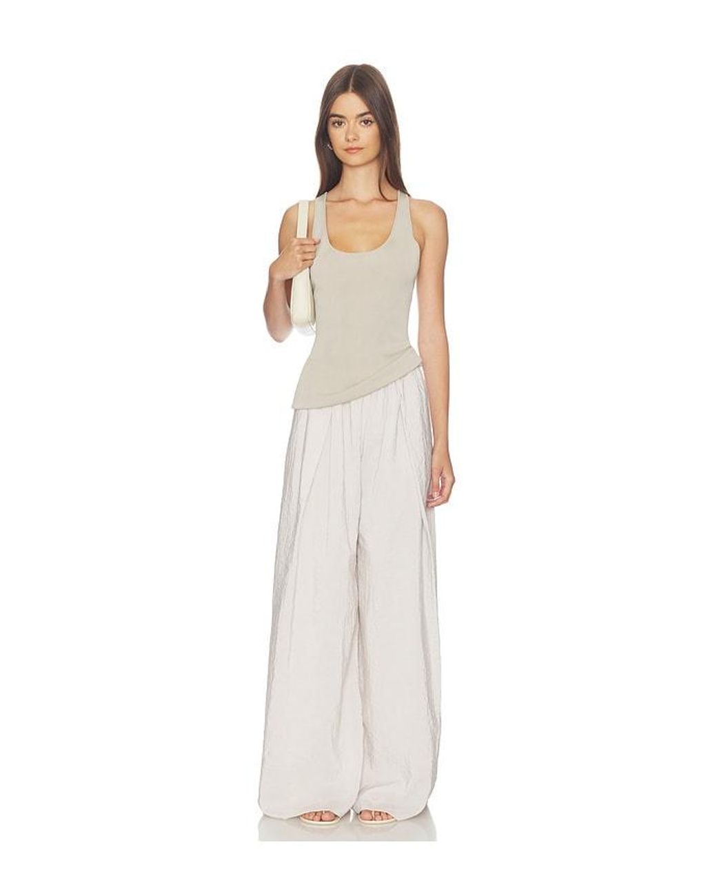 La Ligne White Pleated Wide Leg Pant