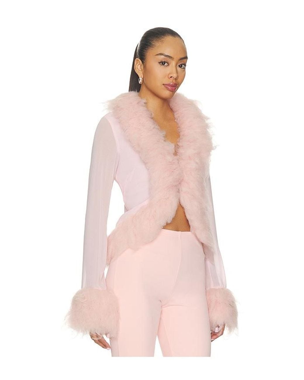 AFRM Pink X Revolve Simone Faux Fur Cardigan