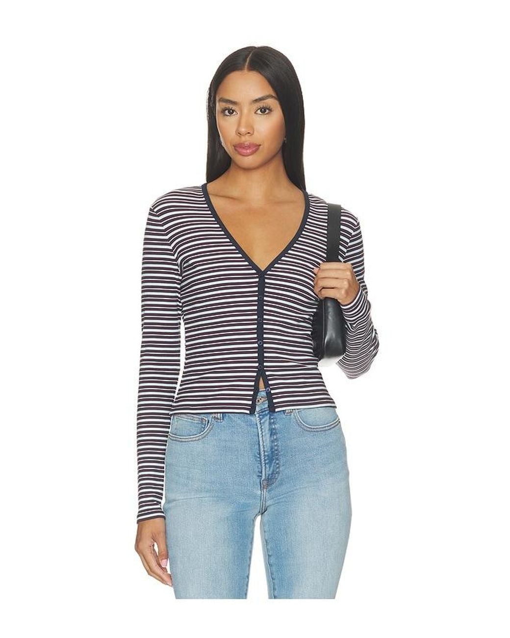 GOOD AMERICAN Blue The Rib V Neck Cardigan