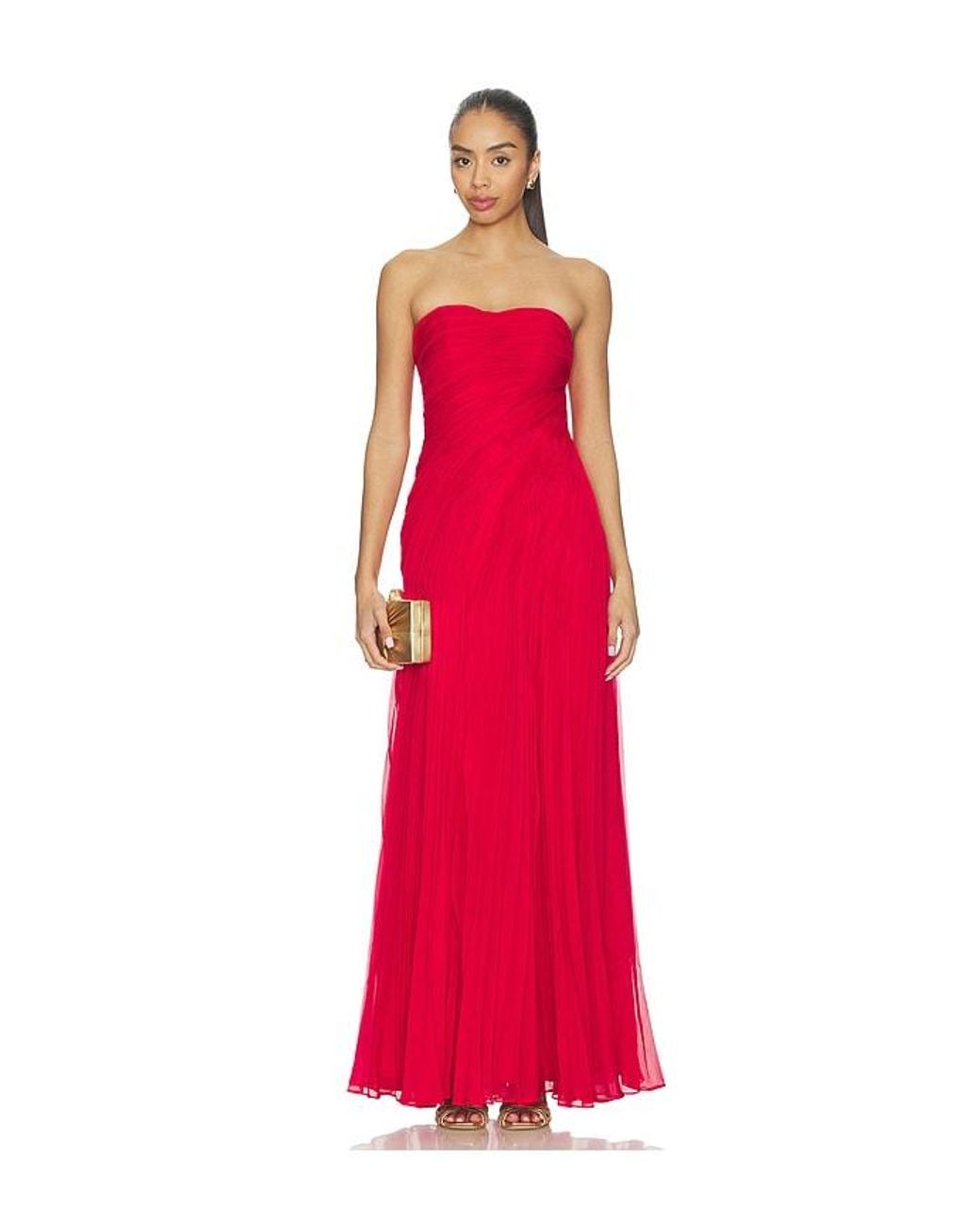 AMUR Red Elea Asymmetrical Pleated Gown