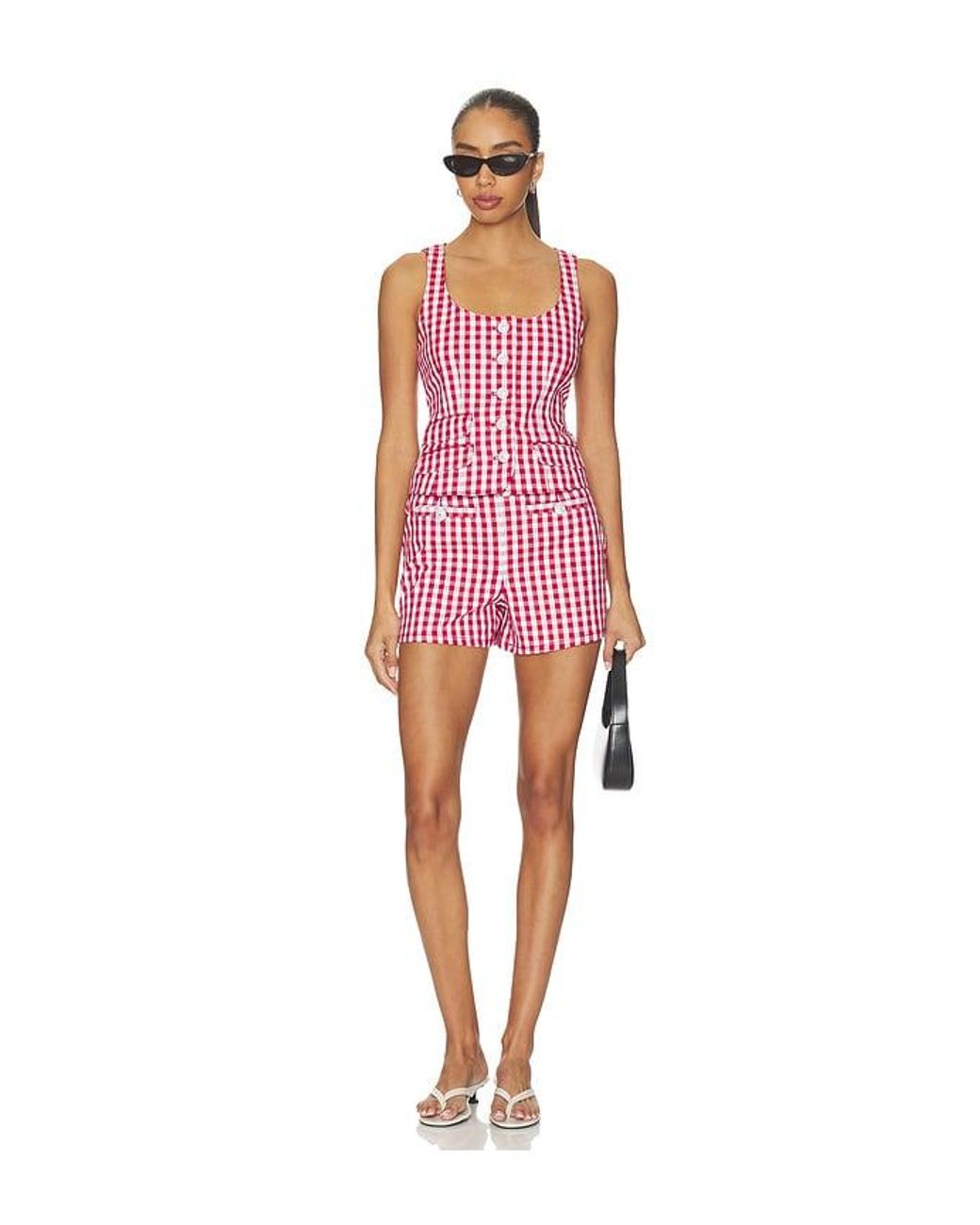 Cinq À Sept Pink Mini Gingham Denim Allie Short