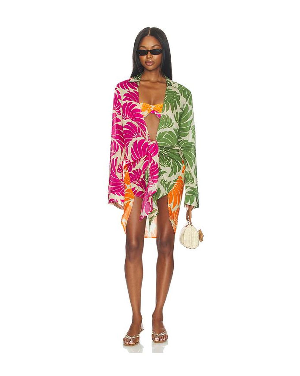 Farm Rio Bird Pattern FARM Rio Bird Leaves Chemise in Red | Lyst UK