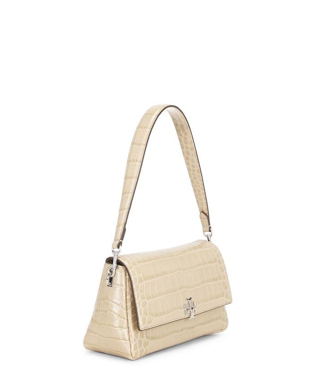 Tory Burch Natural Charlie Embossed Croc Small Shoulder Bag