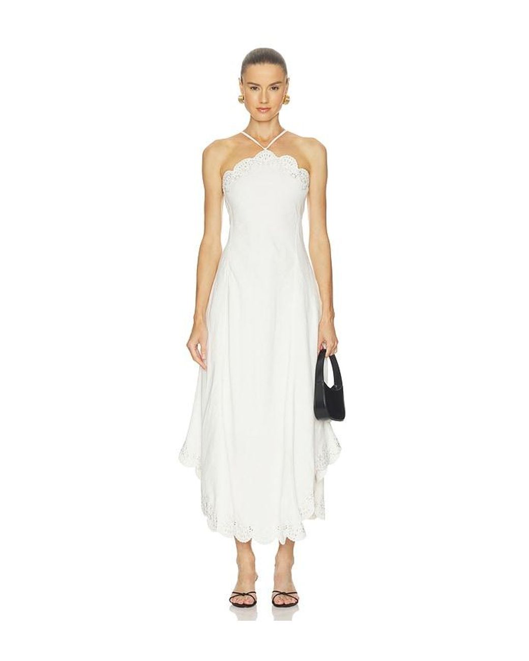 Jonathan Simkhai White Gillian Embroidered Linen Midi Dress
