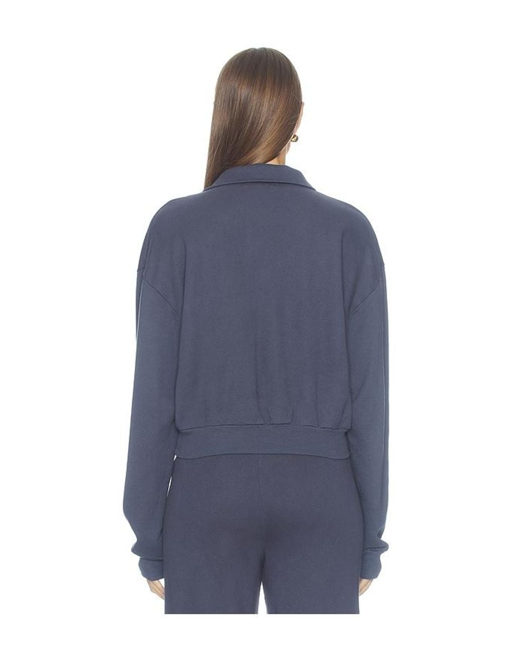 ÉTERNE Blue French Terry Cropped Polo Sweatshirt