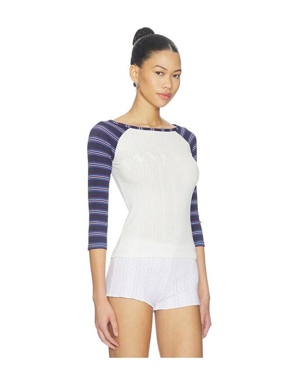 Frankie's Bikinis White Game Day Pointelle Baseball Tee