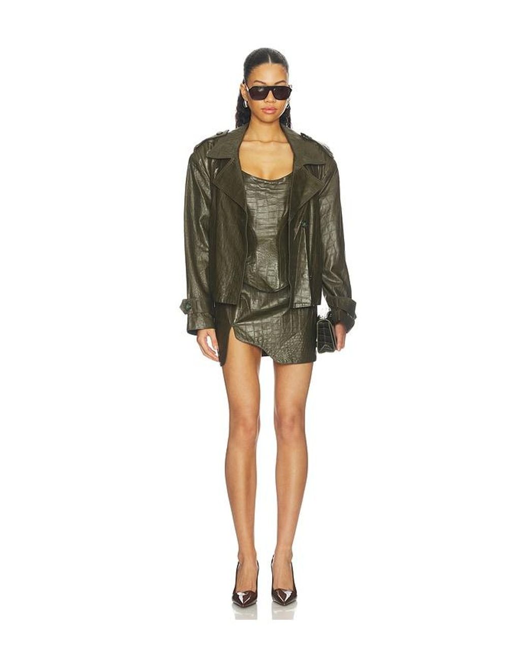 MOTHER OF ALL Green Ivy Leather Mini Skirt