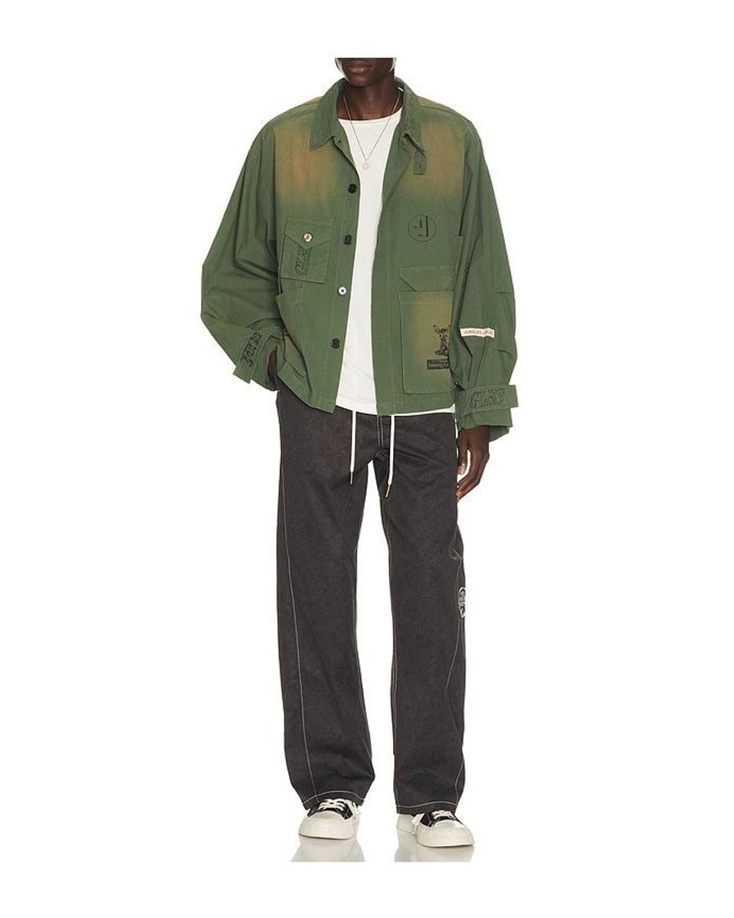 JUNGLES Green Sketches Field Jacket for men