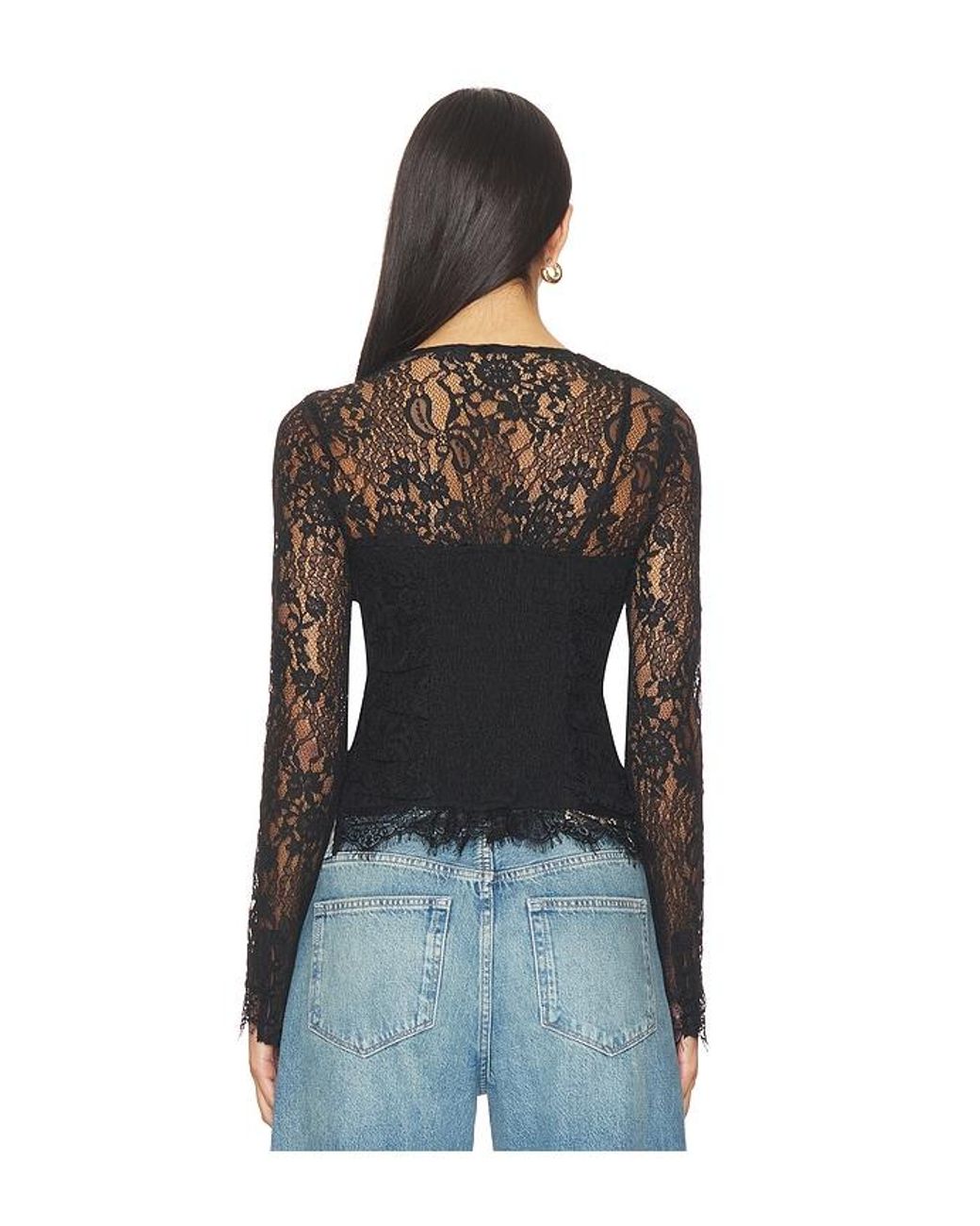 Free People Black Paloma Lace Top