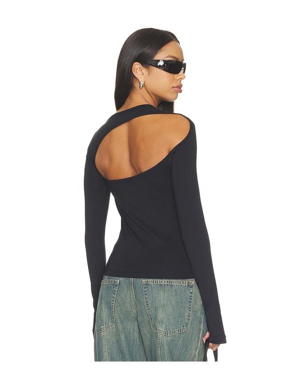Helmut Lang Black Asymmetrical Cutout Top