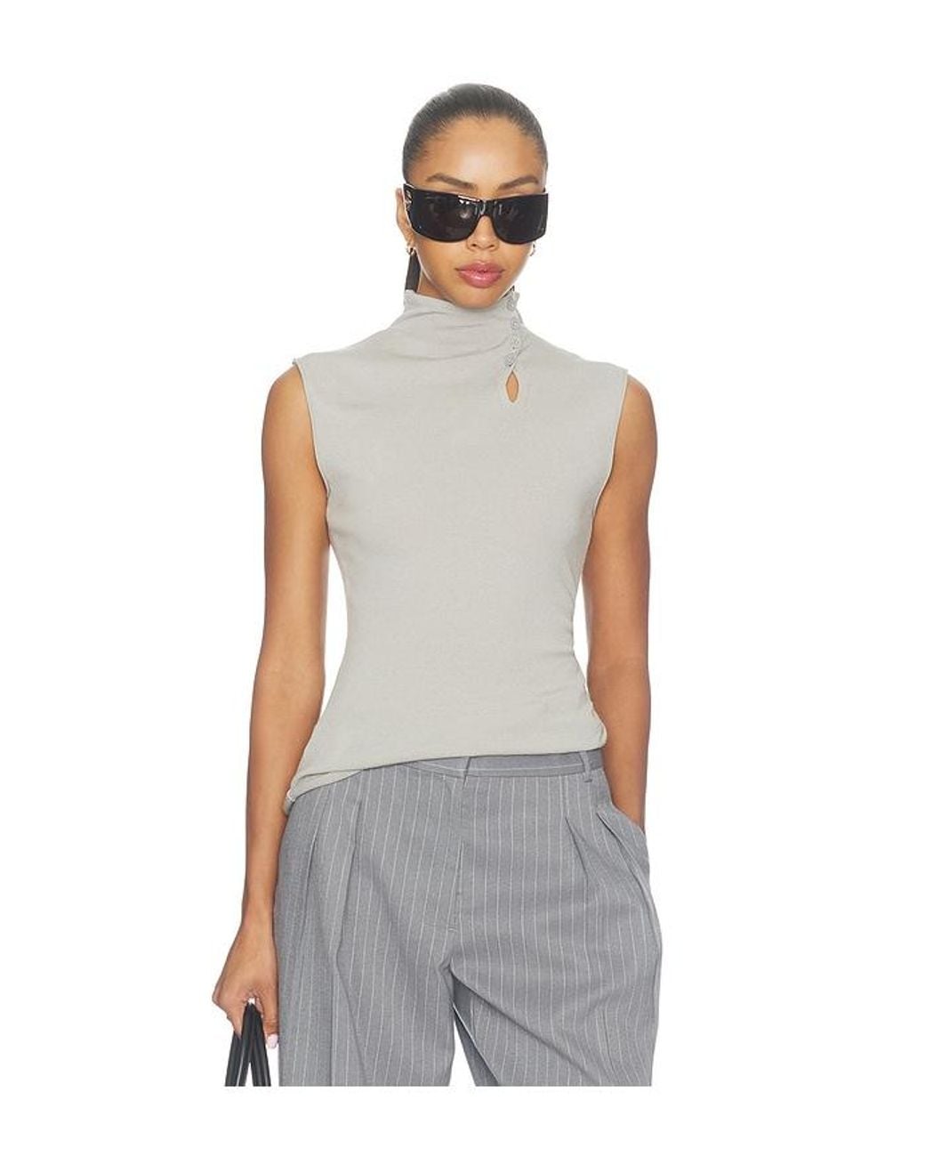 Helmut Lang White Button Sleeveless Top