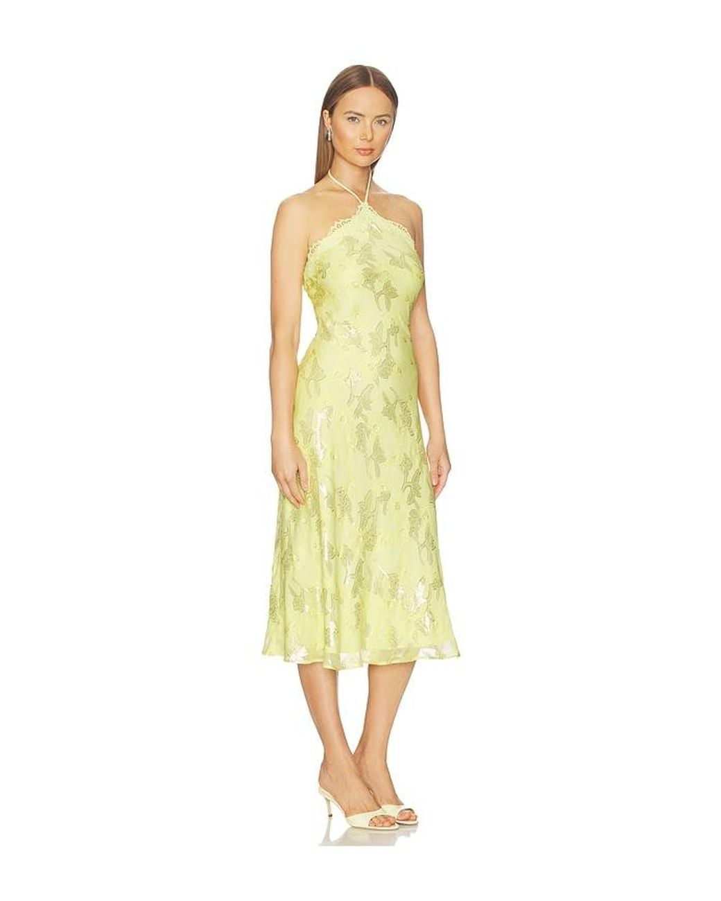 Cami NYC Yellow Ruzita Metallic Chiffon Midi Dress