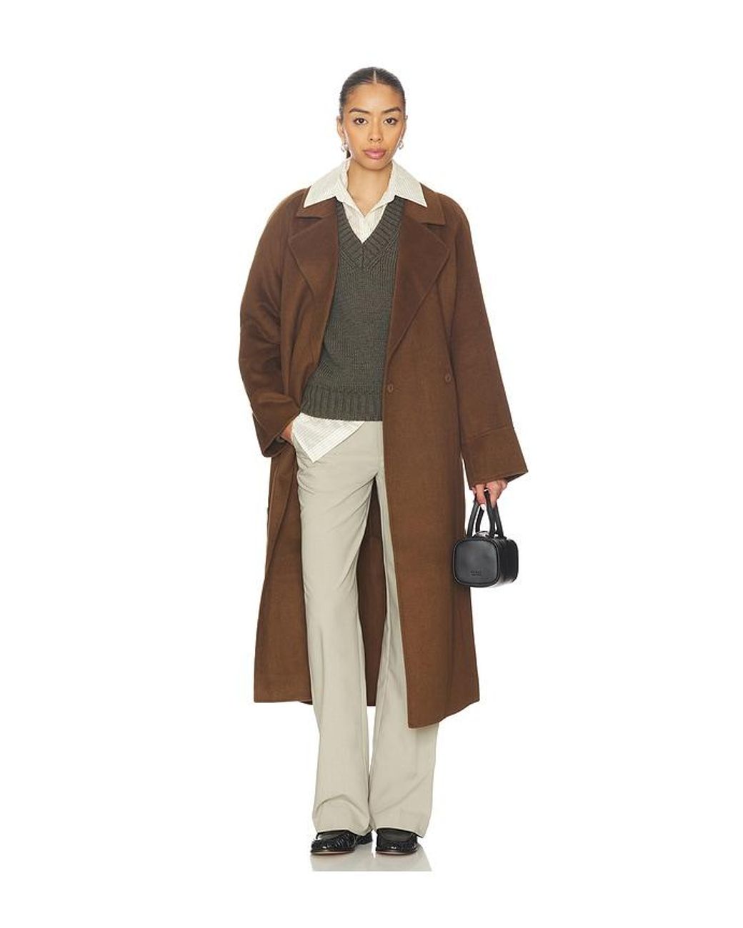 Nicholas Brown Candice Scarf Double Wool Long Coat