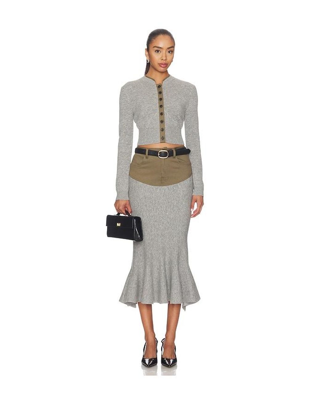 Self-Portrait Gray Contrast Placket Cardigan