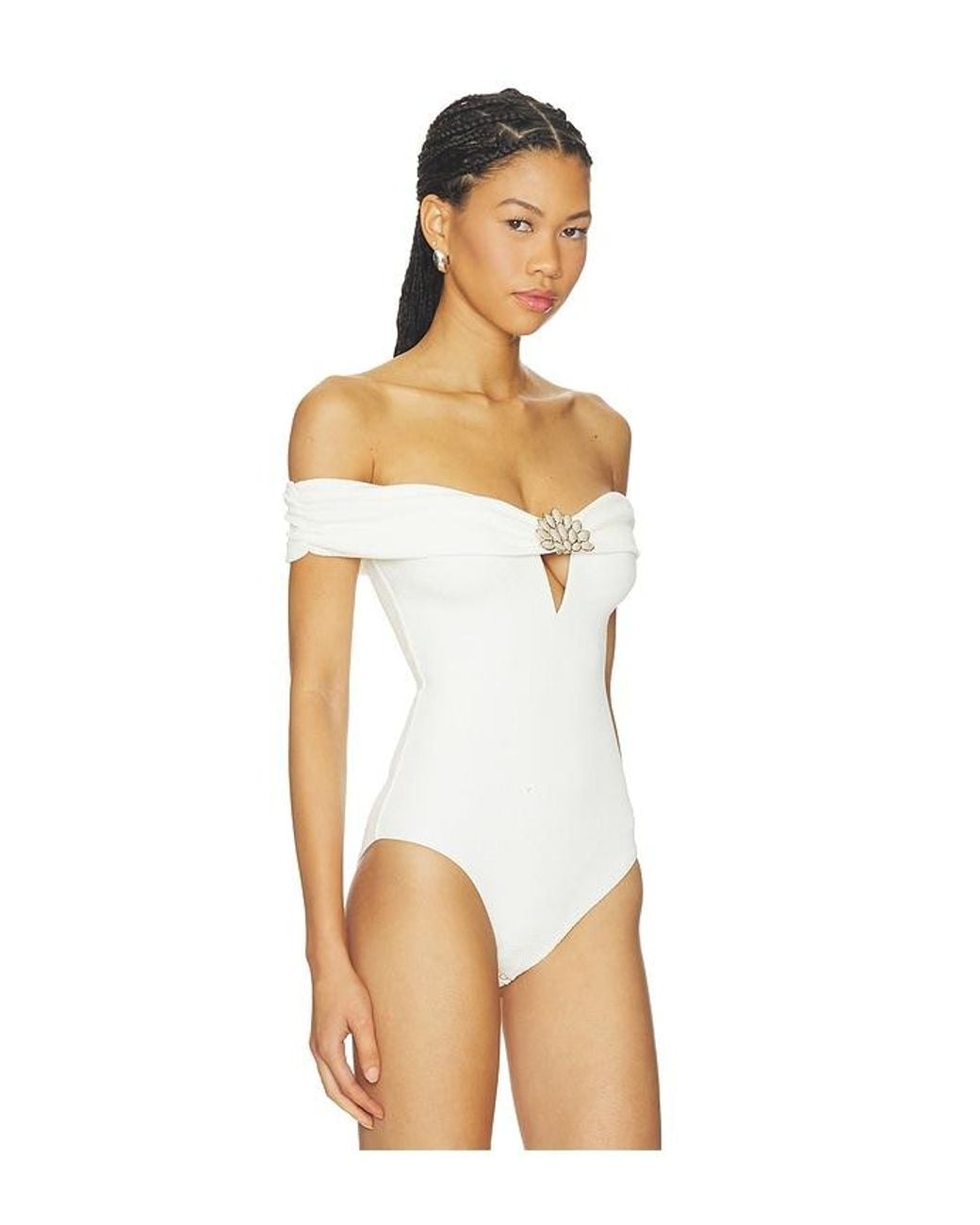 PATBO White Cora Knit Off Shoulder Bodysuit