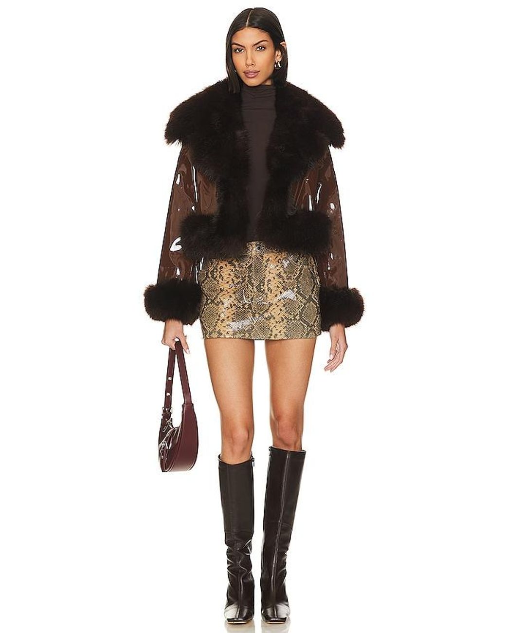 Adrienne Landau Black Faux Leather & Fur Jacket