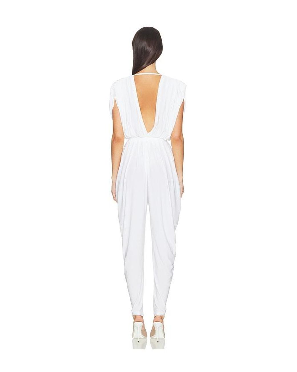 Norma Kamali White Square Sleeve Waterfall Jumpsuit