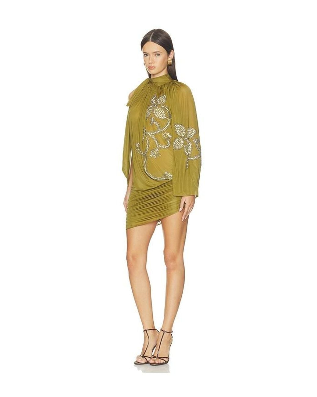 Siedres Yellow Larel Draped Crystal Embellished Dress