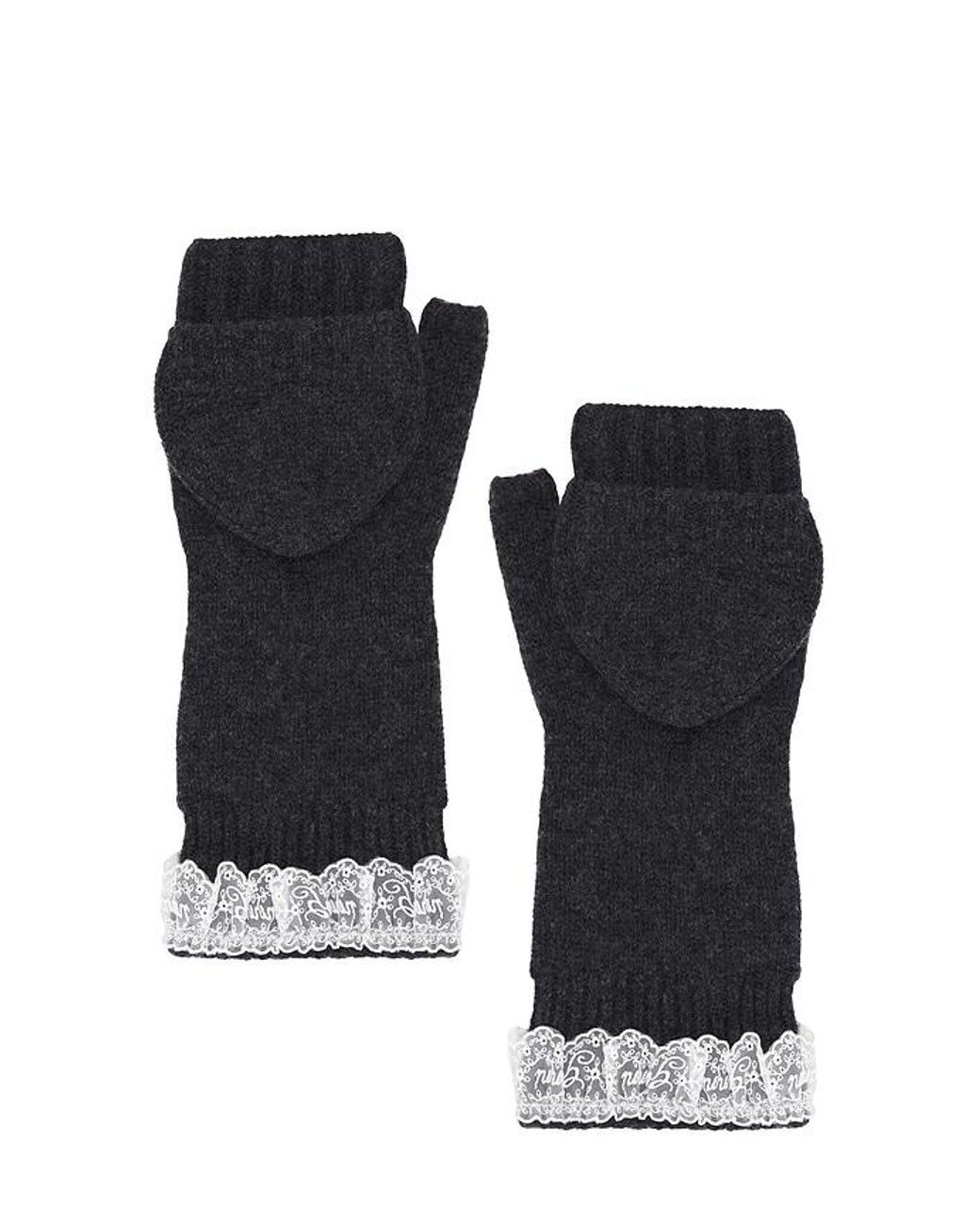 Ganni Black Compact Wool Lace Mittens