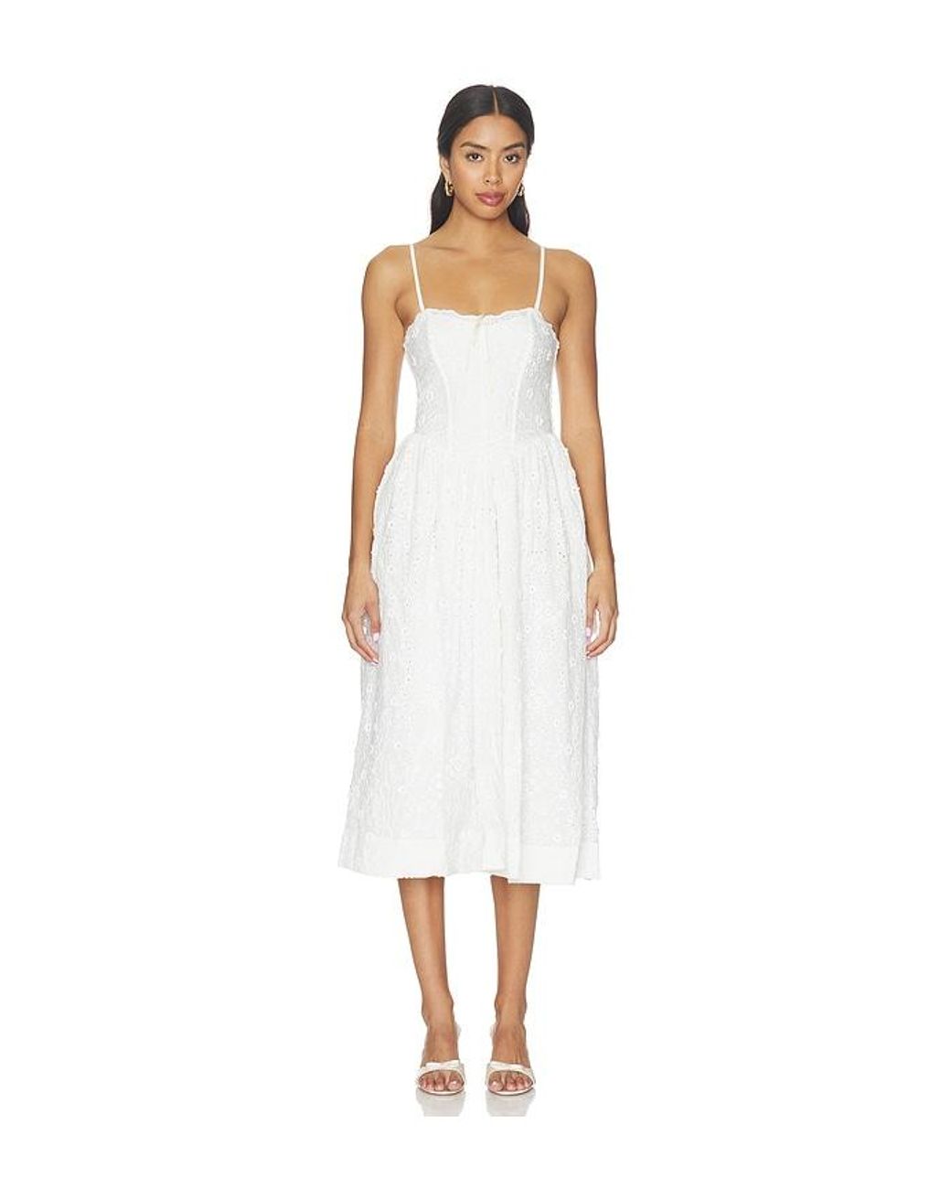For Love & Lemons White Laura Eyelet Midi Dress