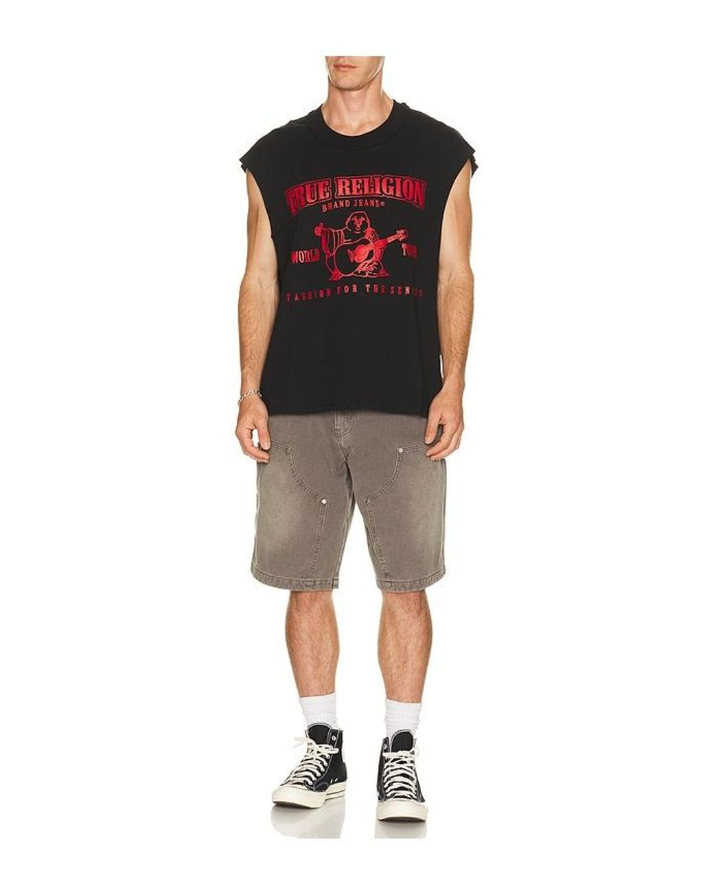 True Religion Red Cut Off Logo Tee for men