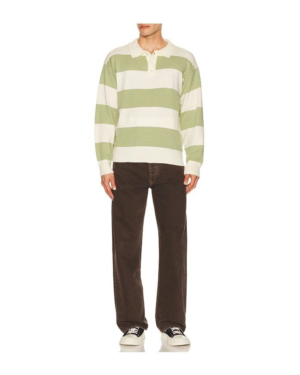 Central Park West Green Theo Striped Rugby Sweater for men