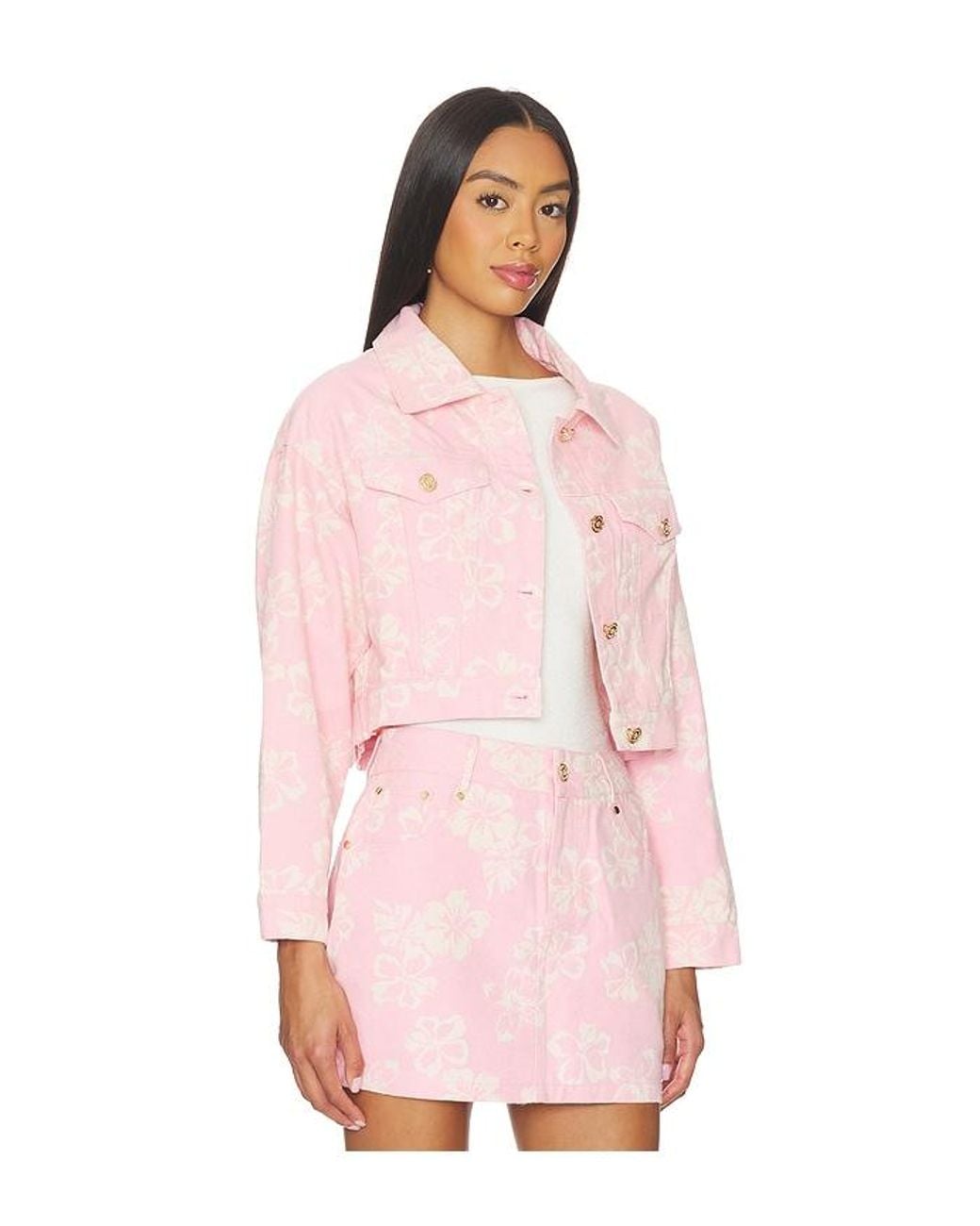Kulani Kinis Pink Pixie Cropped Denim Jacket