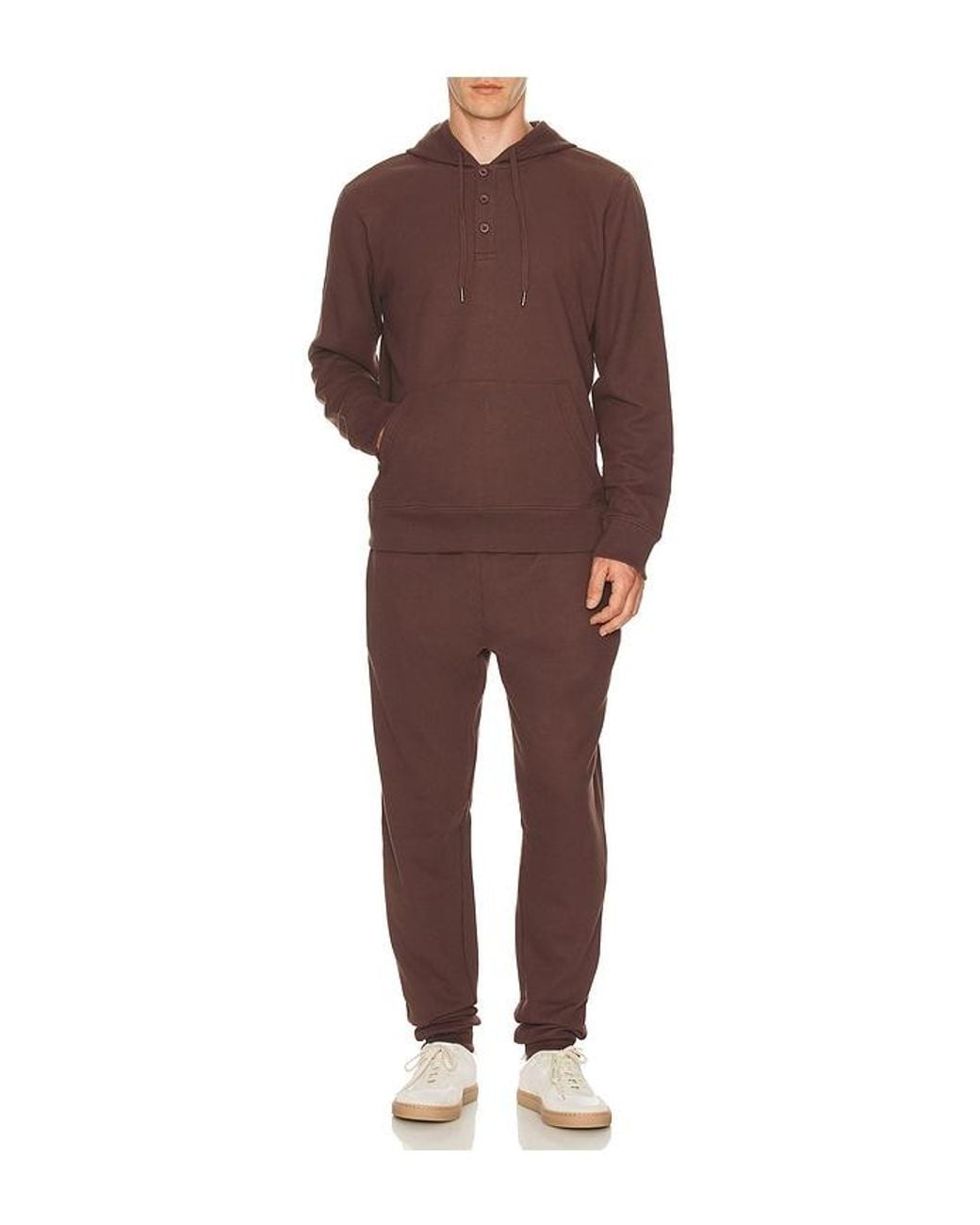 Onia Brown Waffle Half Button Hoodie for men