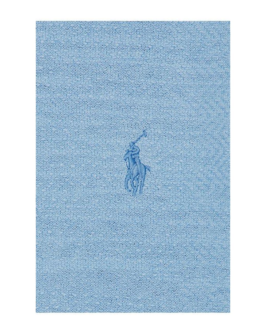 Polo Ralph Lauren Blue Short Sleeve Cotton Blend Textured Cardigan Sweater With Collar for men
