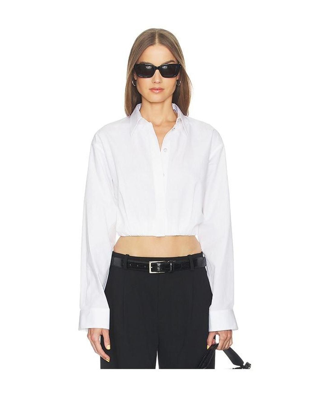 Helmut Lang White Cropped Gather Shirt