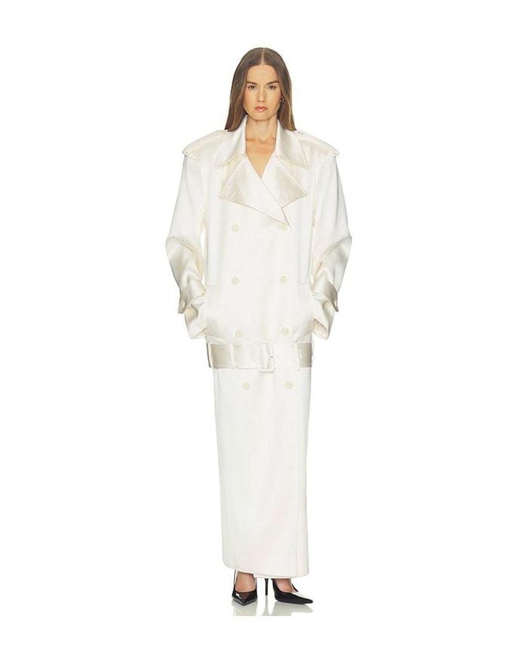 Helsa White Trench Coat With Low Belt