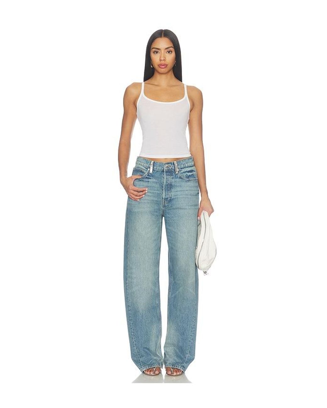 Alexander Wang Blue Float Mid Rise Relaxed Jeans With Crystal Beltloops
