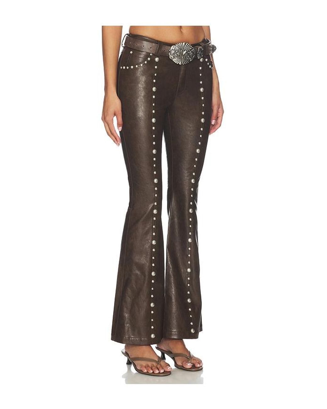 Markgong Brown Faux Leather Studded Flared Pant