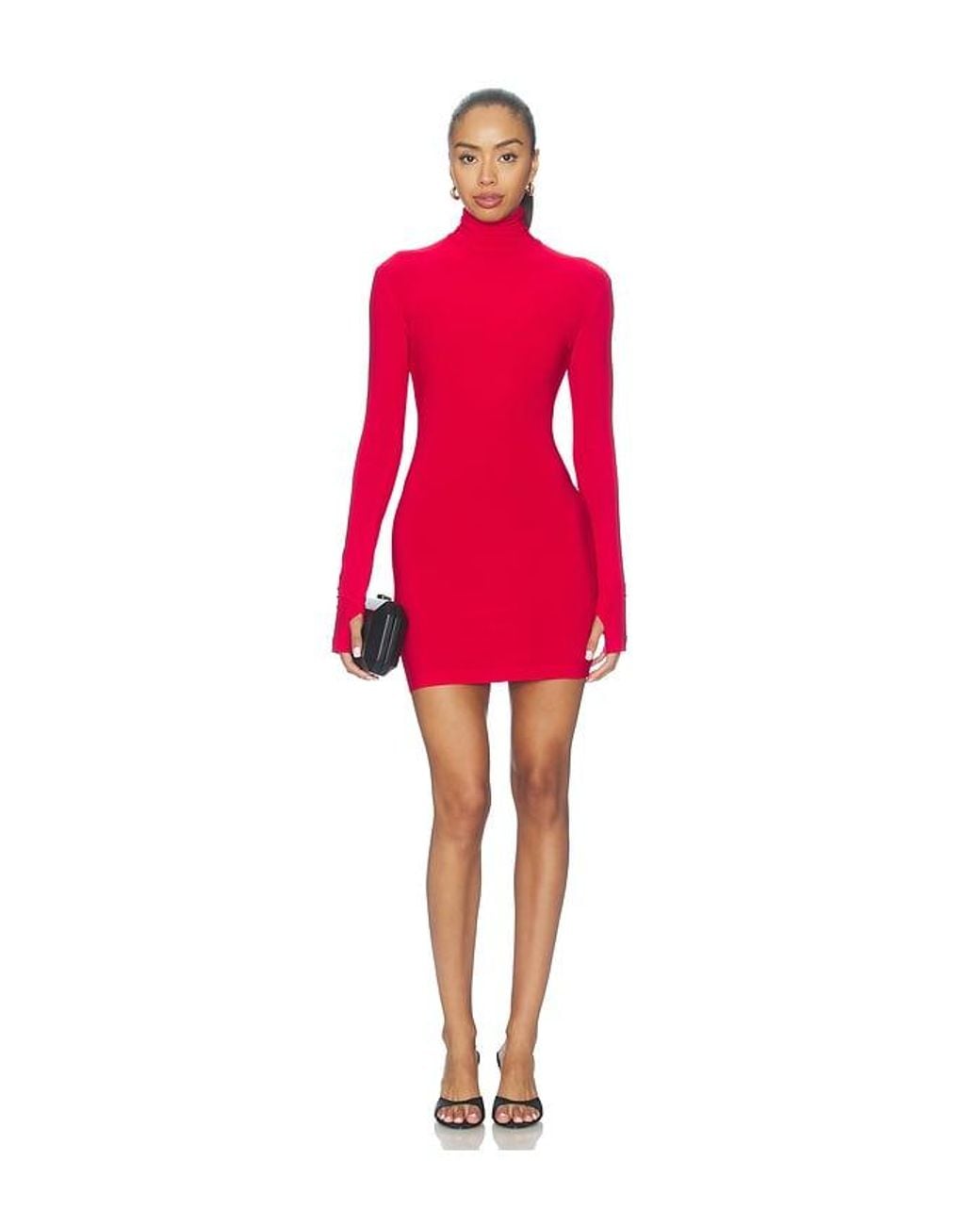 Norma Kamali Red Long Sleeve Turtleneck Mini Dress