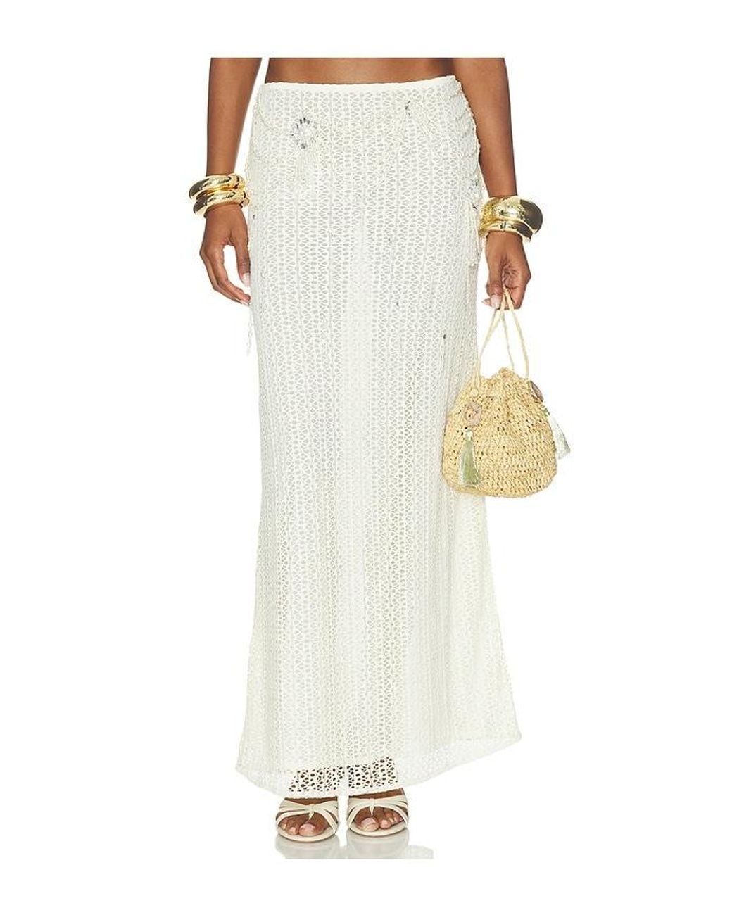 PATBO White Pearl Mesh Long Skirt