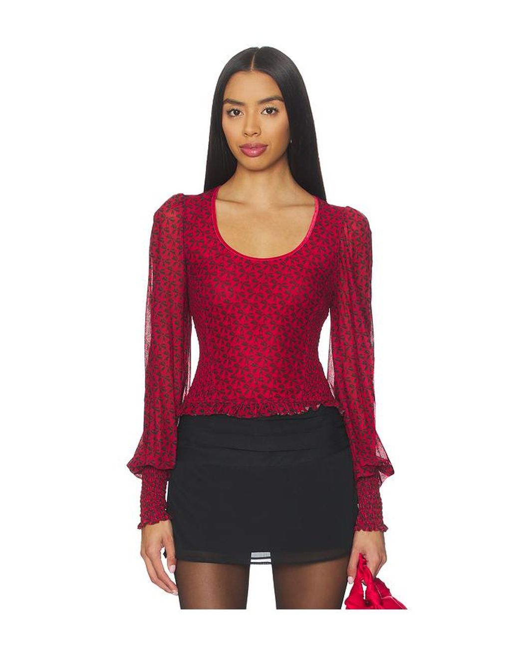 Free People Red Dottie Knit Top