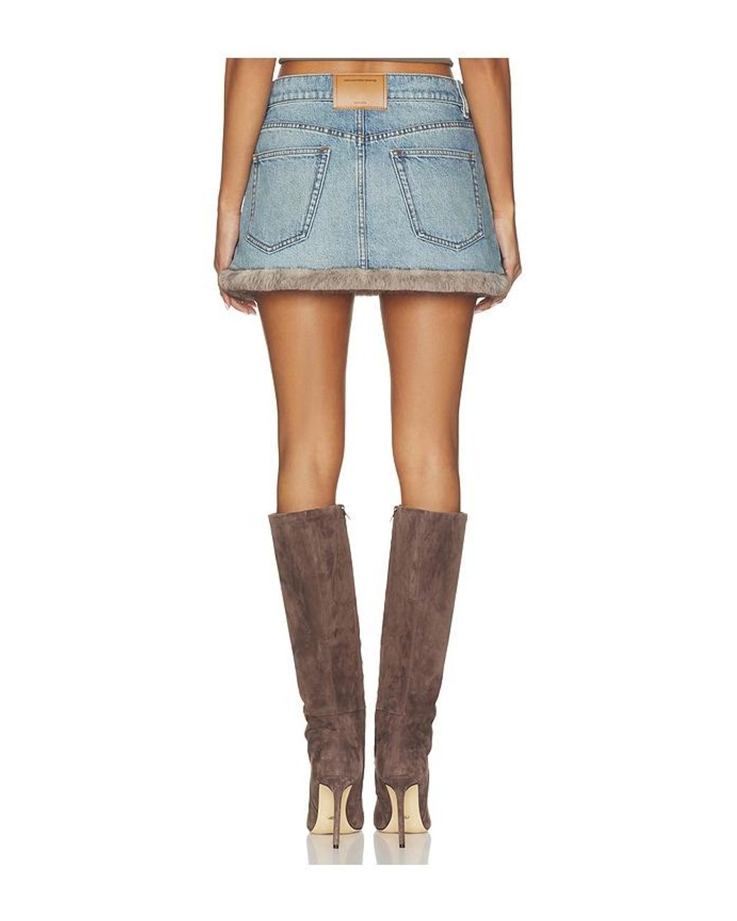Alexander Wang Blue Denim Mini Skirt With Faux Mink Trim