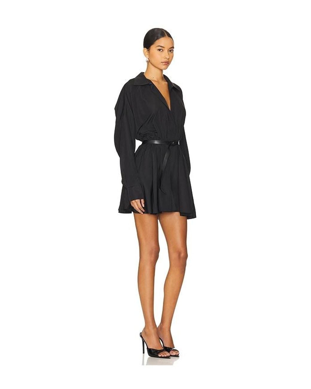 Norma Kamali Black Oversized Shirt Flared Mini Dress