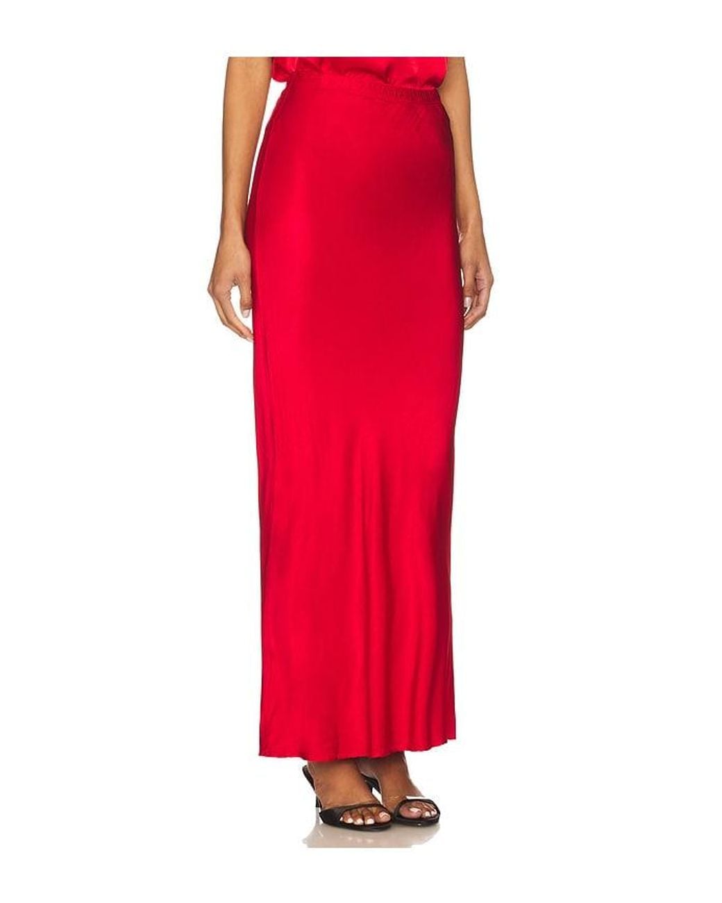 Bobi Red Midi Bias Cut Skirt