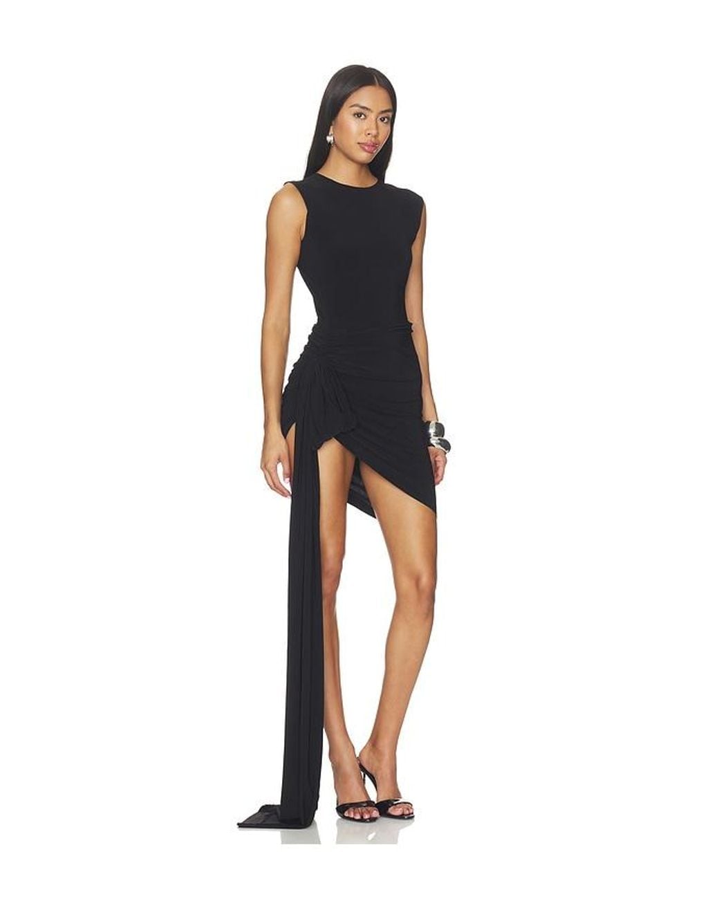 Norma Kamali Black Sleeveless Side Drape Mini Dress With Bow