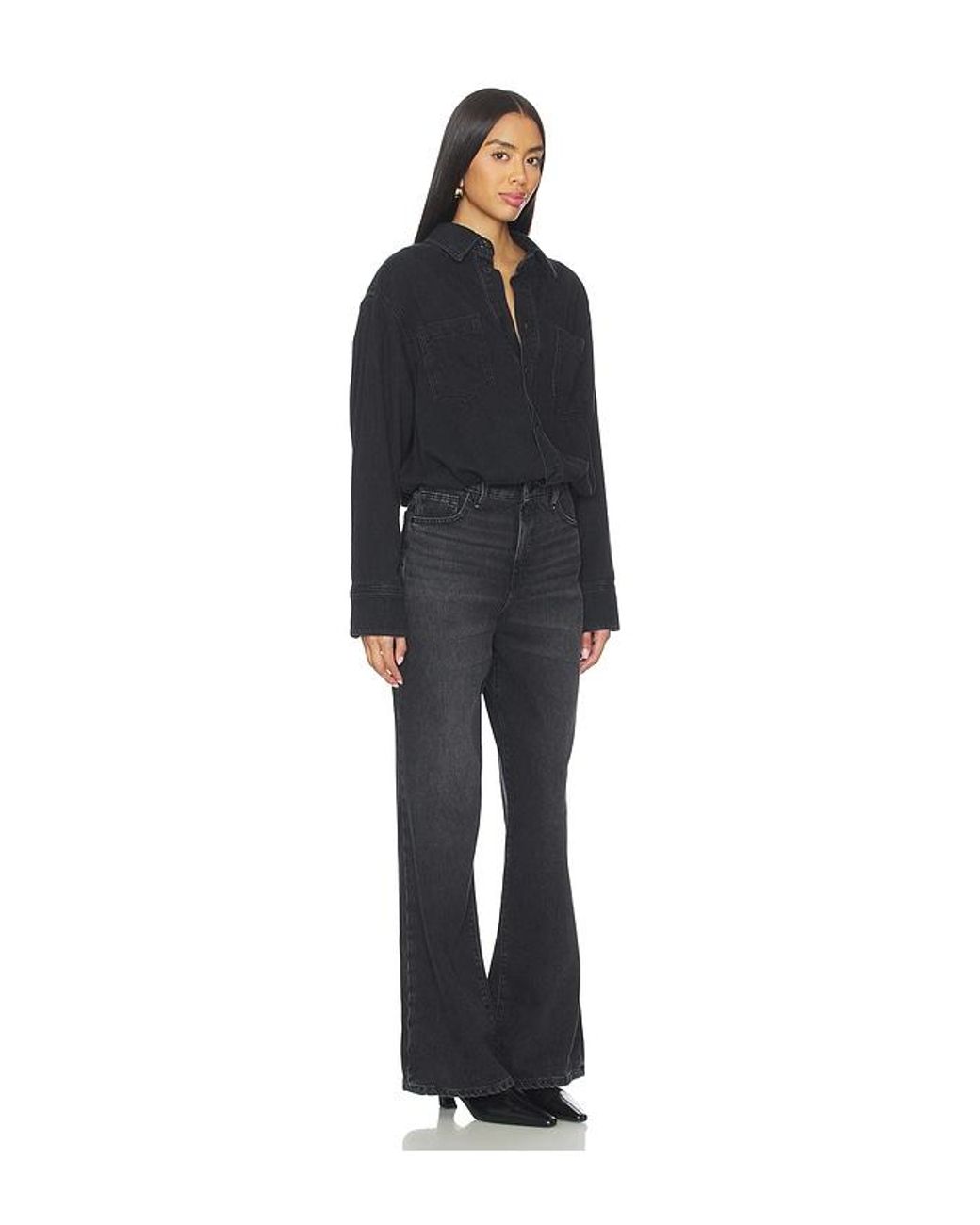 GOOD AMERICAN Black Denim Shirt Jumpsuit