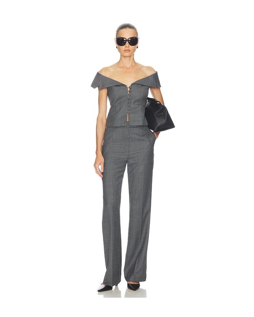 Ganni Gray Wool Melange Suiting Straight Pant