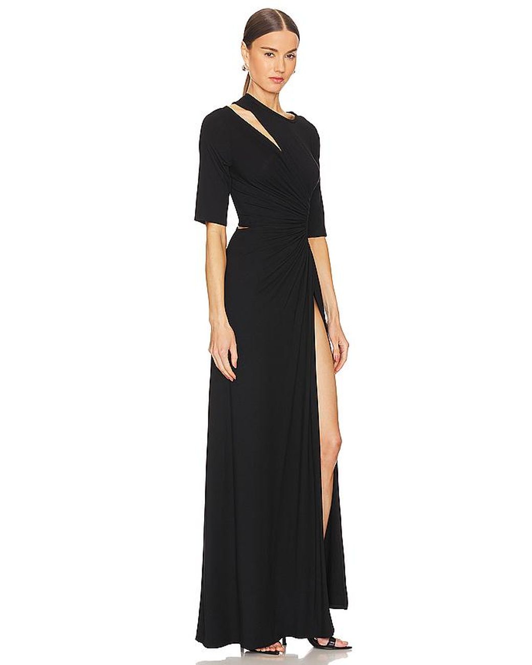 Sid Neigum Black Gathered Slit Maxi Dress