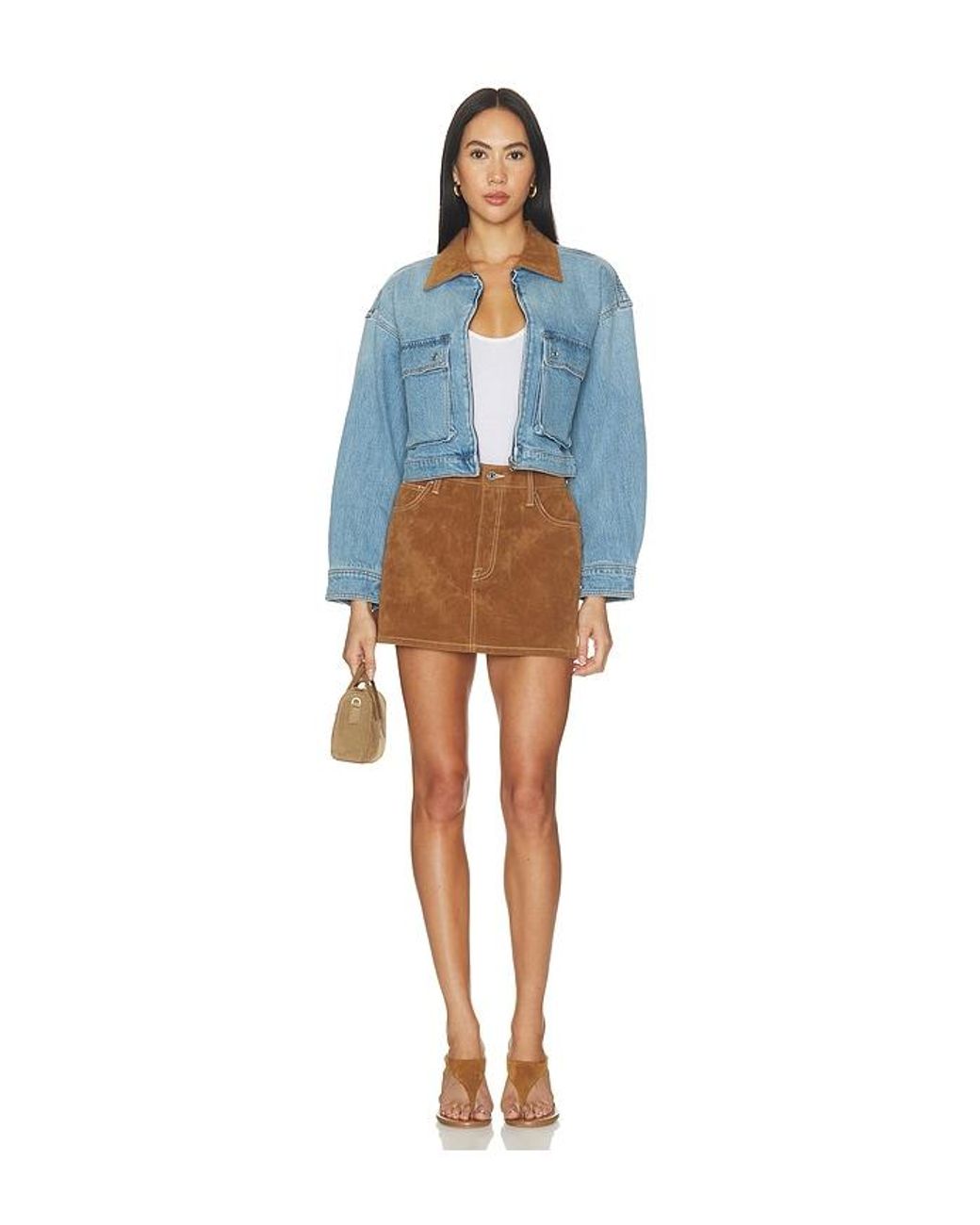 GOOD AMERICAN Blue The Denim Swing Cropped Jacket