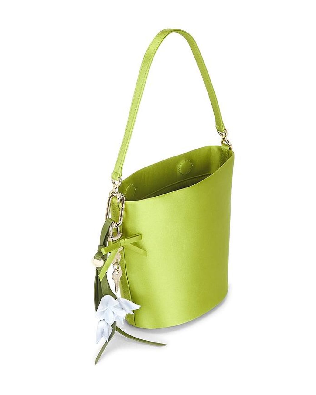 Self-Portrait Green Satin Bucket Bag