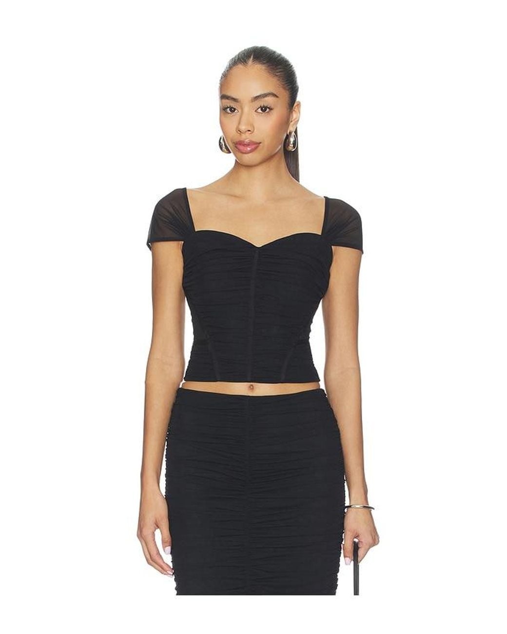 L'Agence Black Asuka Shirred Mesh Top