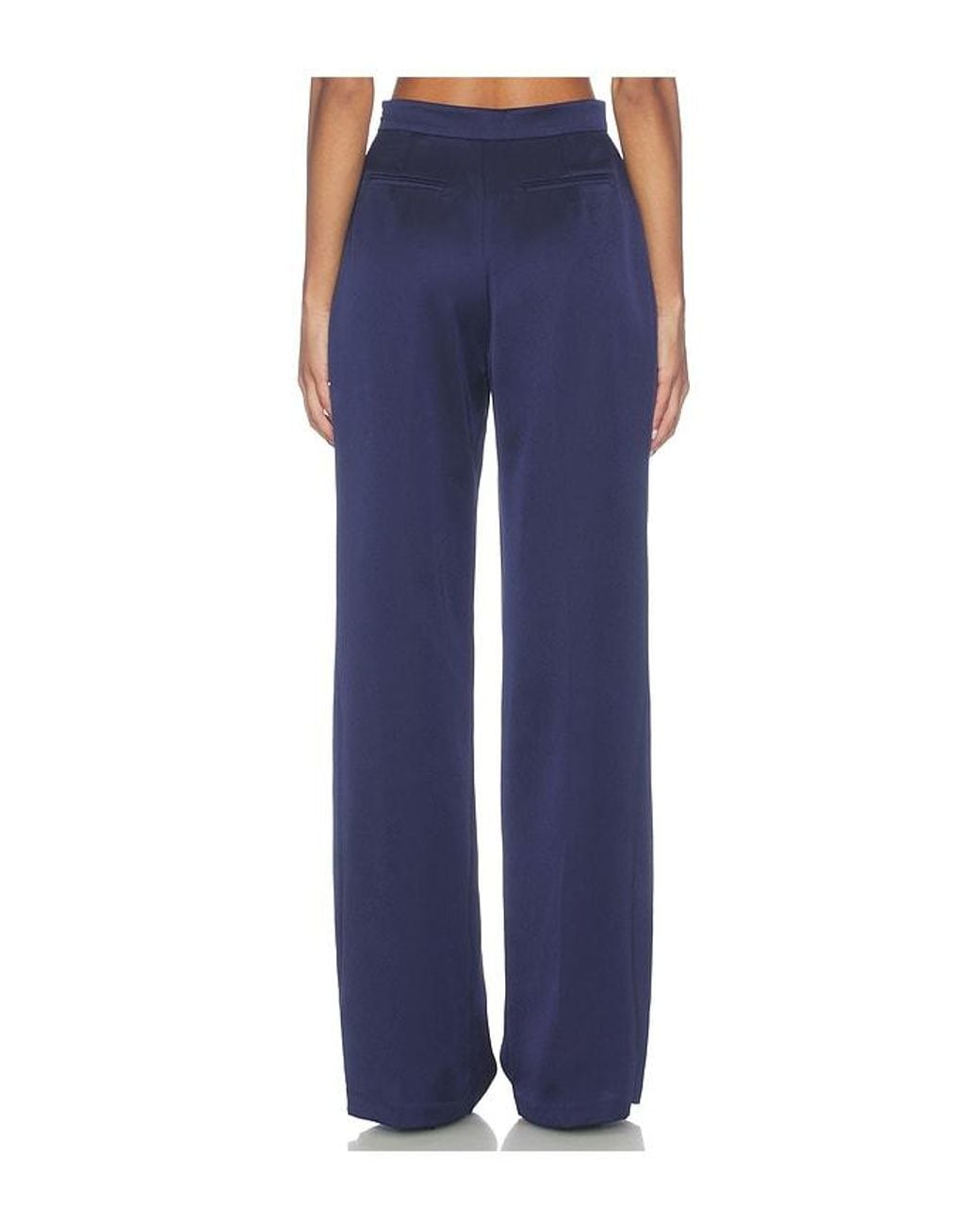 Nadine Merabi Blue Satin Wide Leg Trousers