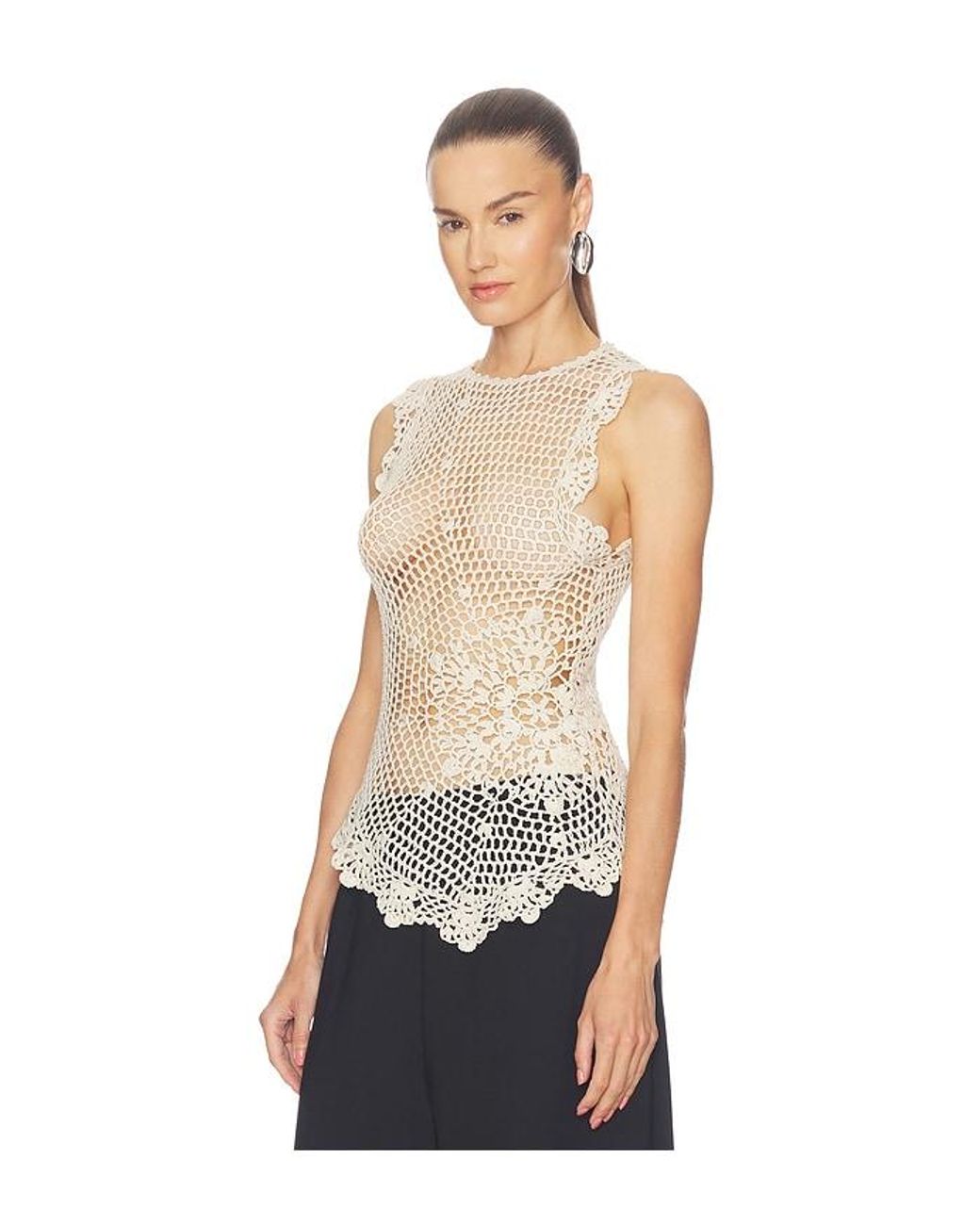 SRG Blue Camdin Hand Crochet Asymmetric Top