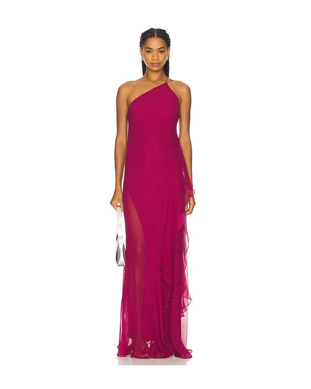 The Sei Red One Shoulder Ruffle Gown